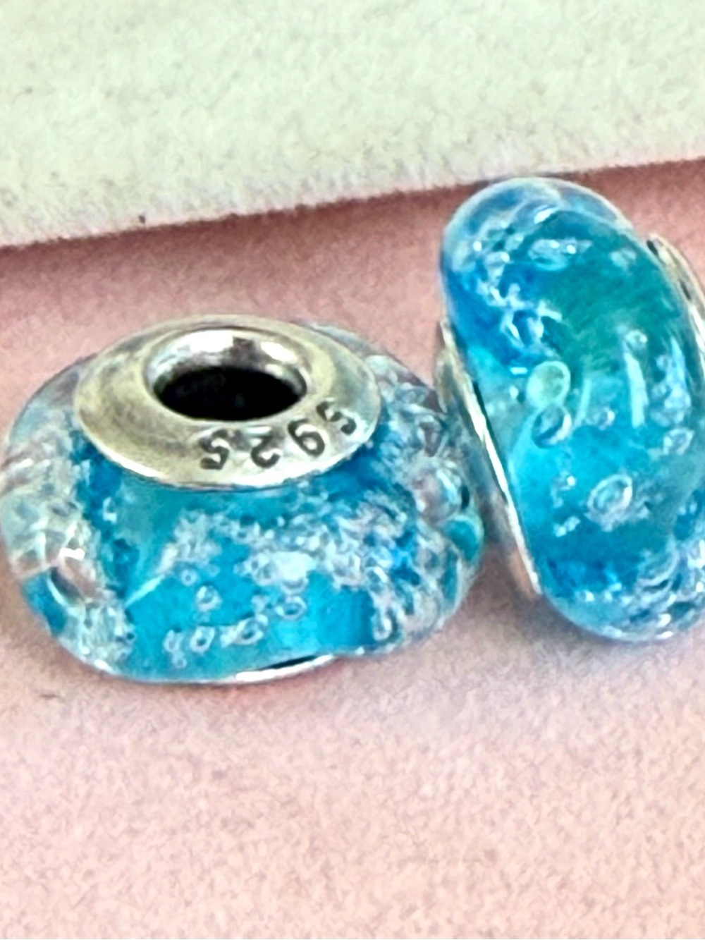 Blue Bubble Murano Glass Charms set fit Pandora bracelets